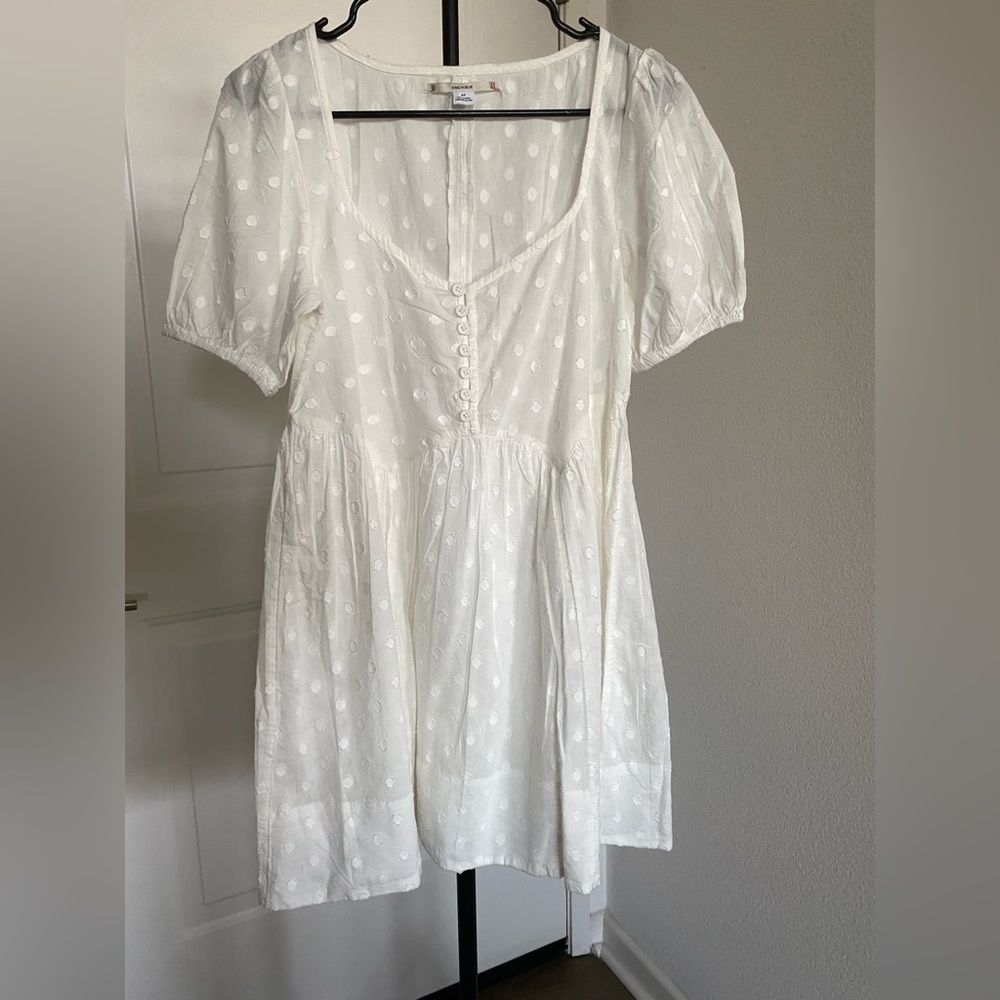 Urban outfitters white polka dot embroidered linen dress